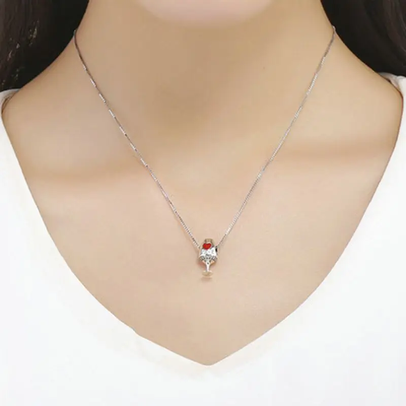 

Red Wine Glass Inlaid Zircon 925 Silver Creative Pendant for DIY Jewelry Making 1XCA