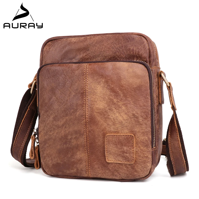 AURAY винтажная мужская сумка на плечо Мужская модная мессенджер кожаная из