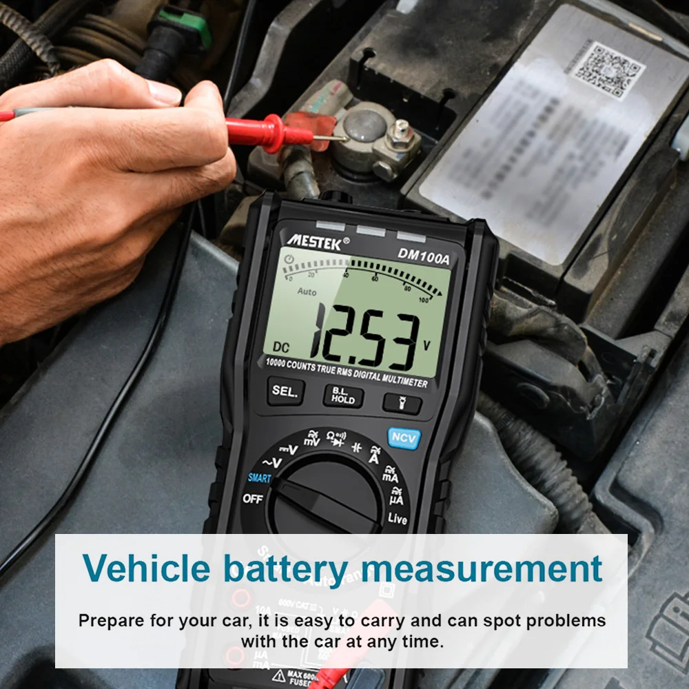 

MESTEK DM100A Digital Multimeter Universal Meter 10000 Count AC/DC Voltage AC/DC Current Resistance Capacitance Measurement