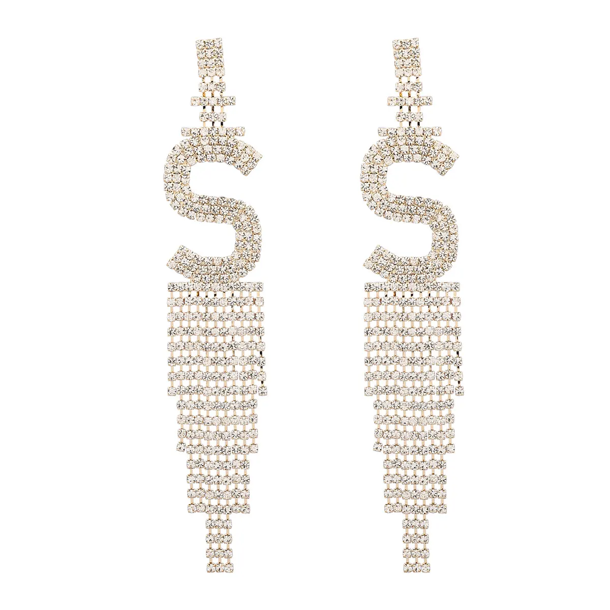 

Fashion New Ladies Tassel Zircon Rhinestone Letter S Hanging Claw Chain Earrings Tassel Long Temperament Popular Earrings