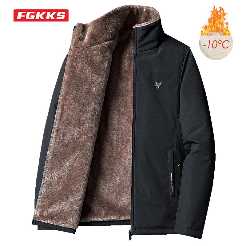 

FGKKS Winter New Men Casual Classic Fleece Jackets Warm Thick Windproof Coat Fashion Pockets Plus Size Brand Parka Jackets Male