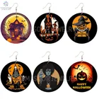 Деревянные серьги-подвески SOMESOOR на день Хэллоуина с изображением тыквы и призрака, художественные дизайнерские печатные петли, висячие украшения для девочек, подарки для детей