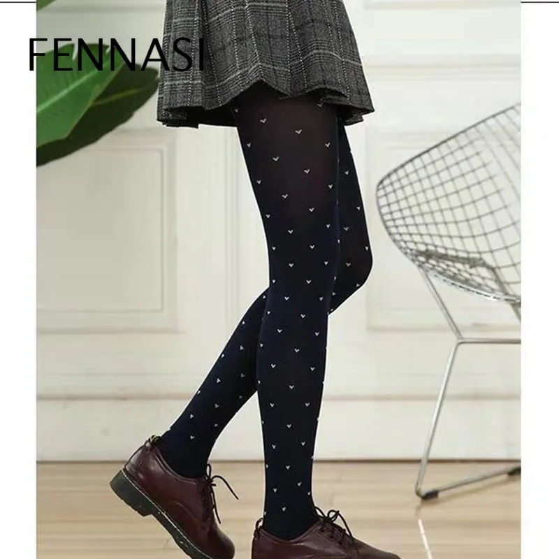 FENNASI Harajuku колготки в горошек с принтом черные нейлоновые женские высокой талией