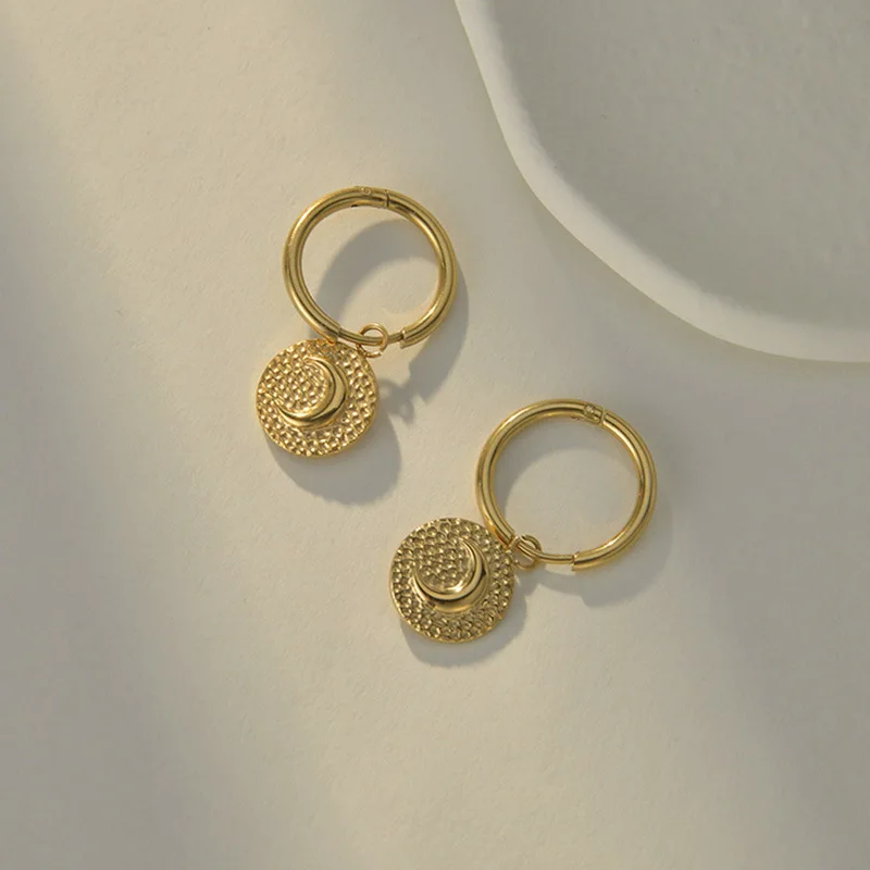 

Boho Irregular Round Coin Moon Earrings for Women Titanium Steel Jewelry Piercing Accesorios Mujer 2022 Wholesale