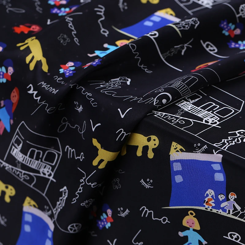 

Cartoon fairy digital inkjet silk crepe de chine fabric summer cute silk clothing shirt fabric crepe de chine top