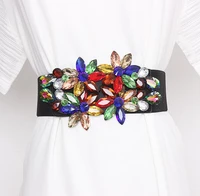 womens runway fashion rhinestone beaded elastic cummerbunds female dress corsets waistband belts decoration wide belt r2968
