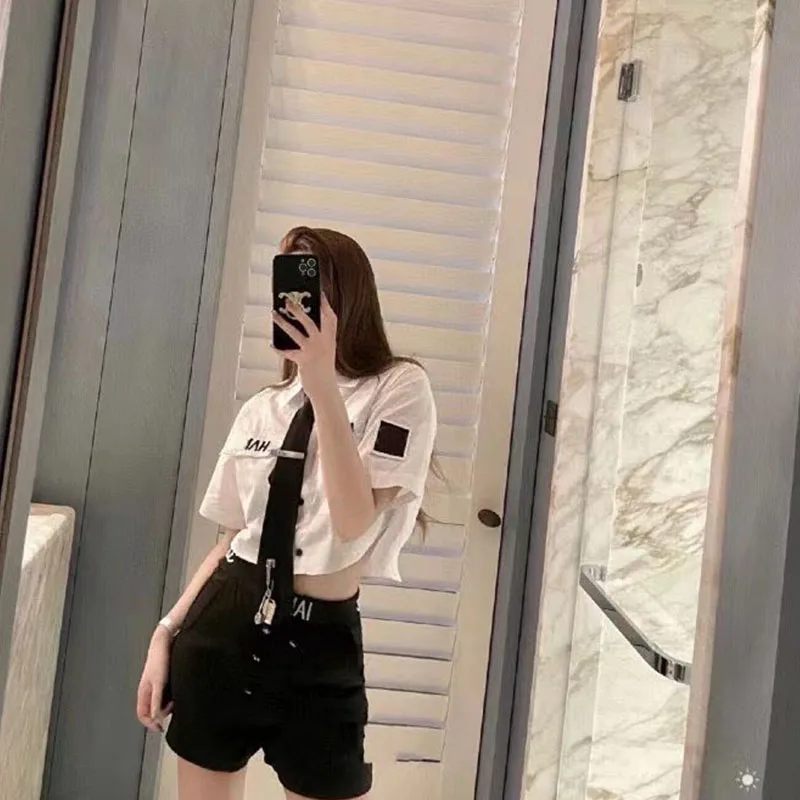

2021 Summer Woman's T-shirts Includ Tie Super-Short Blouses Cute Young Hign-End Tops Casual Tees Shirts