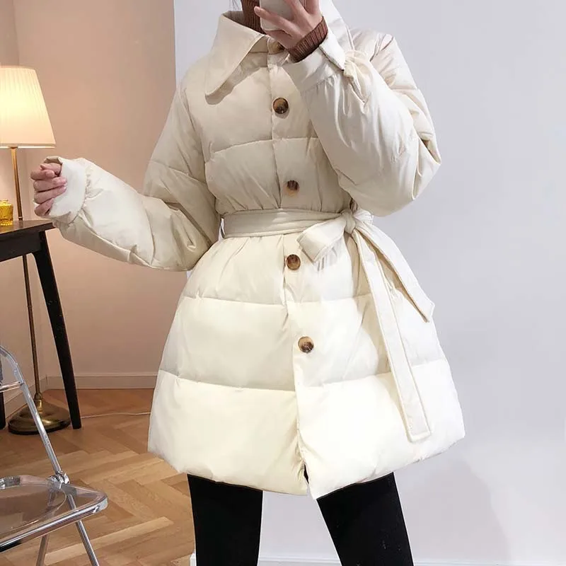 2019 Женское зимнее пальто с длинным рукавом и стоячим воротником белое пуховое