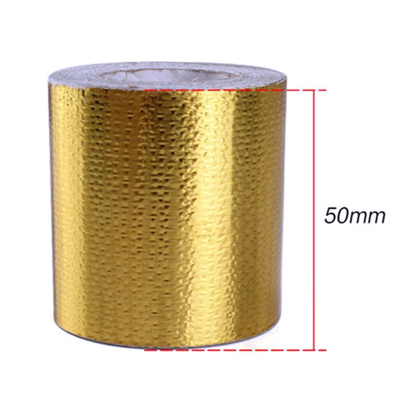 

5mx5cm Fiberglass Heat Reflective Tape Gold High Temperature Heat And Sound Shield Wrap Roll Adhesive New Car Accessories