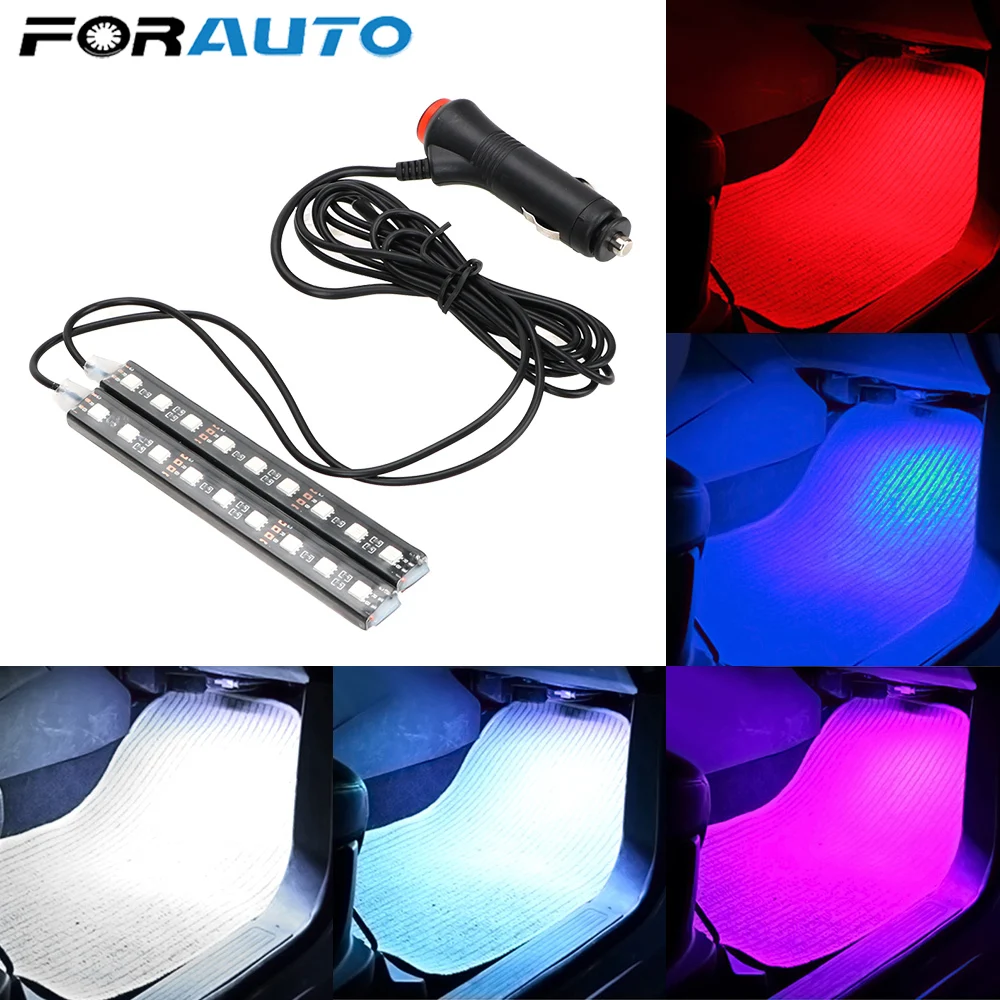 

FORAUTO 2pcs Car LED Dash Floor Foot Strip Light Cigarette Lighter Adapter Auto Atmosphere Lamps Interior Decorative Lamp