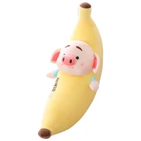 cute transformed pig doll sleeps long pillow cartoon little fat pig doll plush doll watermelon banana cylinder