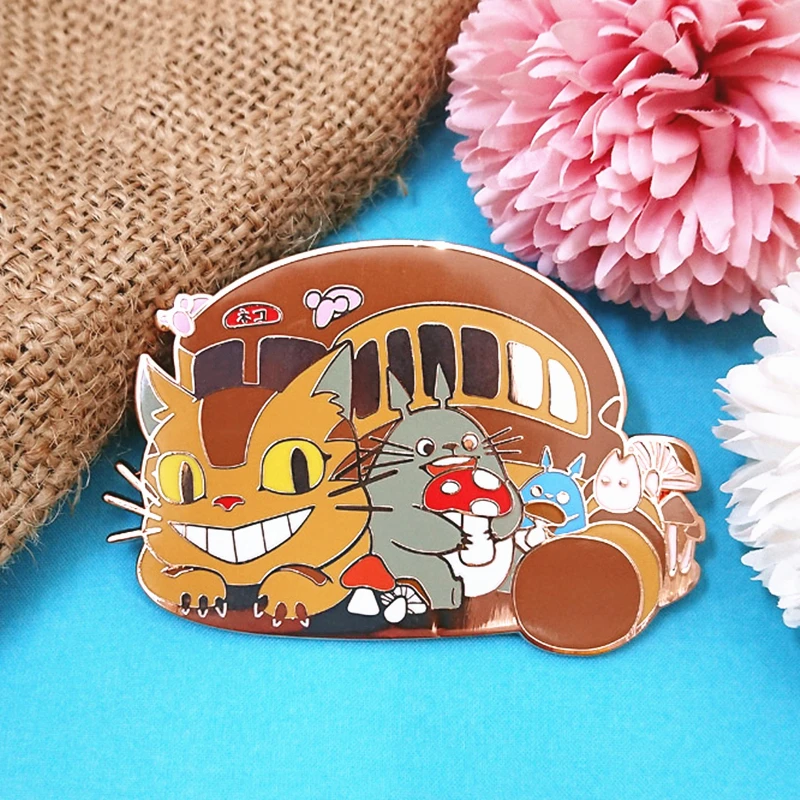 

Cute My Neighbor Totoro Bus Hard Enamel Pin Cartoon Cat Badge Brooch Kawaii Red Mushroom Plant Pins Anime Movie Fans Jewelry