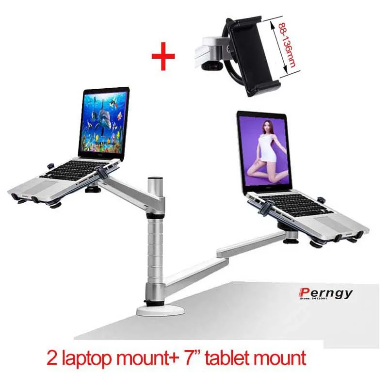 OA-11SX aluminum alloy 2 In 1 Bracket adjustable Dual Arm double laptop desktop stand Holder For 15 inch Laptop
