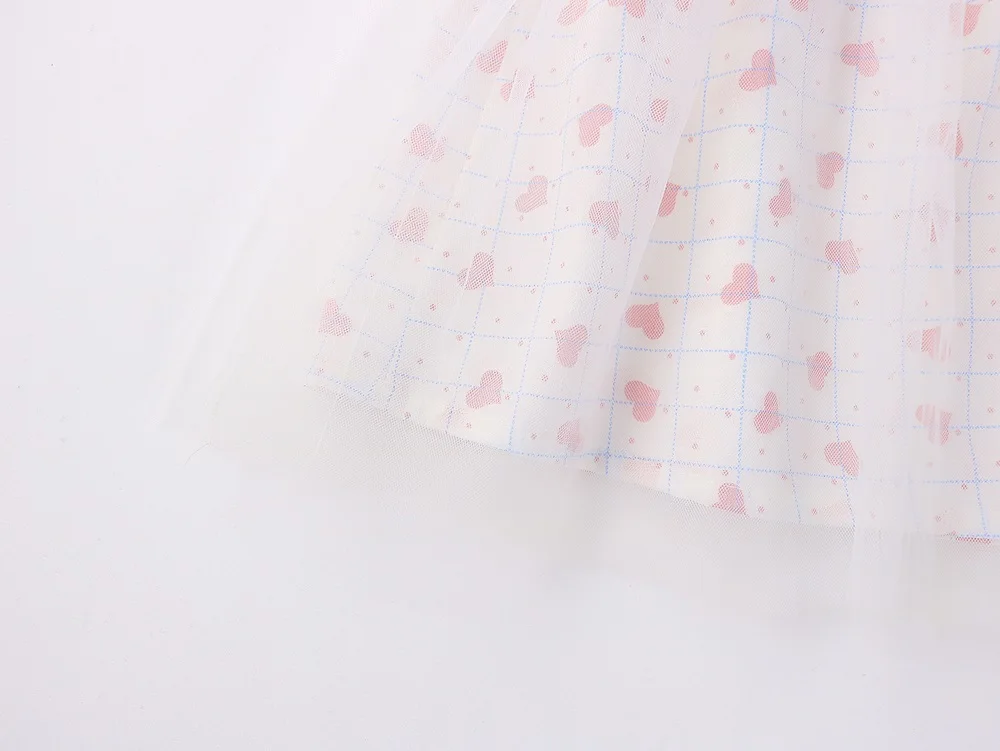 

Midoo Fairy 2021 Summer Girls Kids Children's Cotton Dress Lace Mesh Hearts Plaid A-Line Cute Short Sleeve O-Neck Casual Clothes
