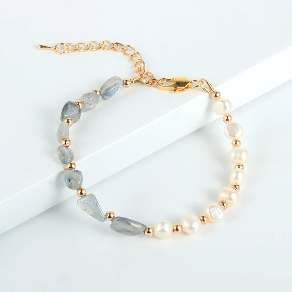Женский браслет с натуральным камнем пресноводным жемчугом Необычные кристаллы