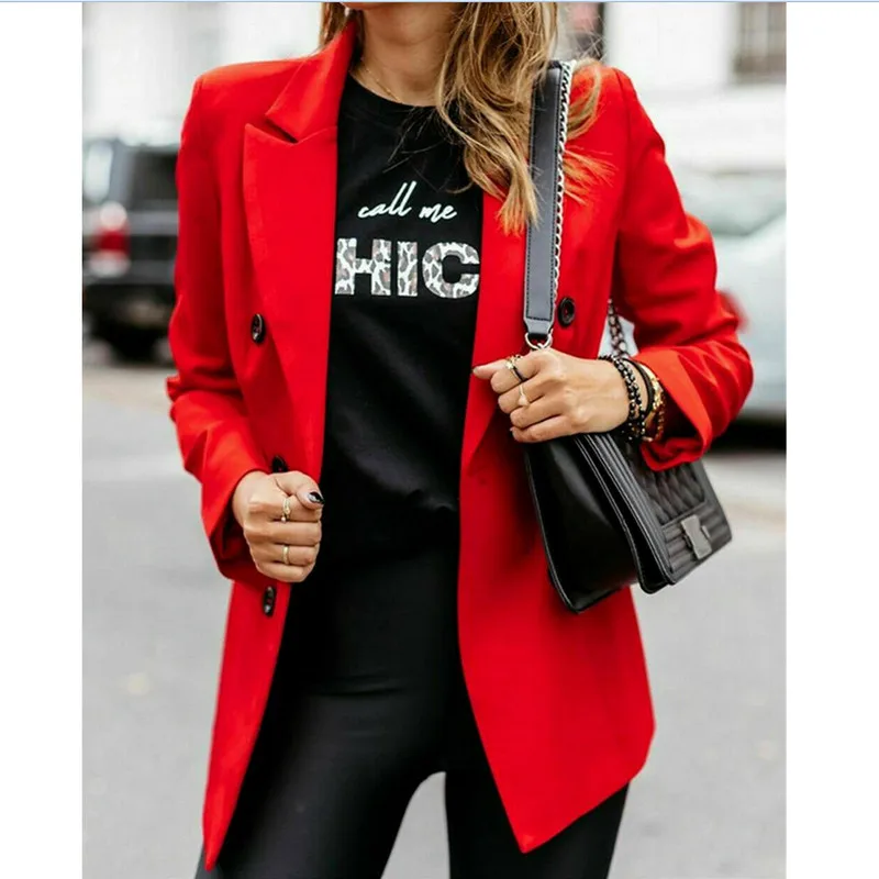 

Elegant Womens Blazer Coat Slim Long Sleeve Solid Color Double Button Fashion Ladies Overcoat Trench Coat Blazer Winter Jacket