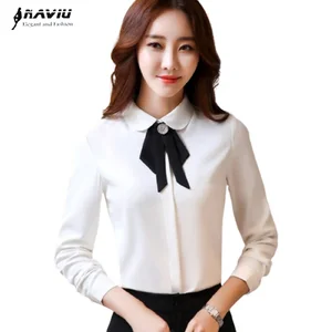 Новинка; Элегантные весенние туфли с ремешками женская обувь с бантом женские рубашка белая модная одежда деловые туфли строгого стиля обтягивающая Шифоновая Блузка офисная большие SizeTops