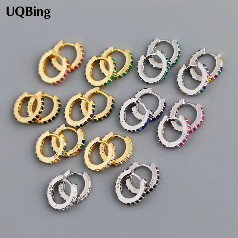 

18K Gold Plated Cubic Zirconia Circle Ear for Women Small C Shape Colorful Rhinestone Clip Earrings 925 Sterling Silver Jewelry