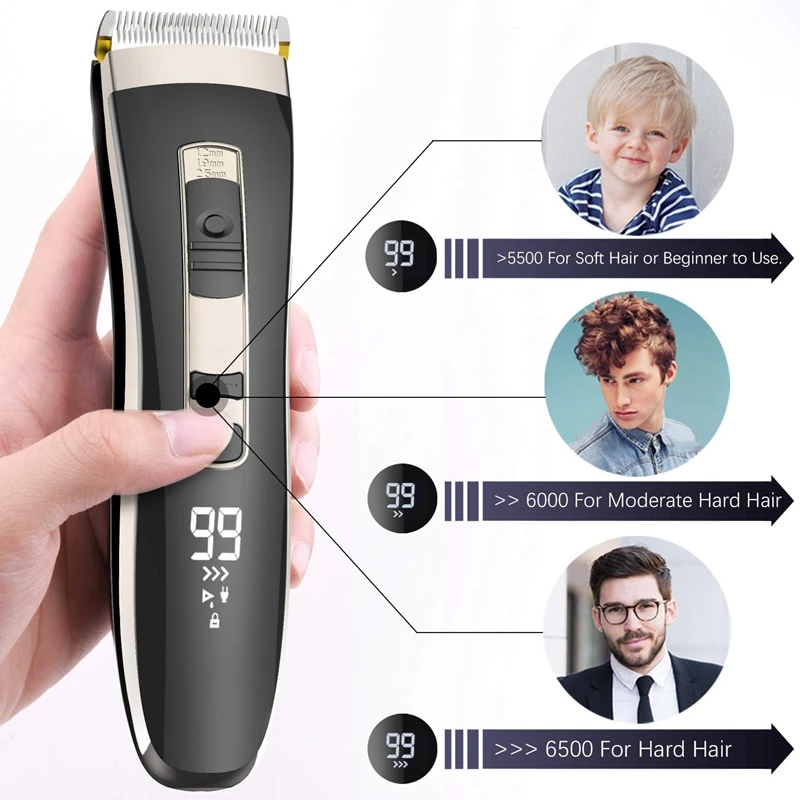 

Hair Clippers for Mes, Professional Cordless Rechargeable Electric Cutting Trimmer Kits with Display 4 Guide Combs Set