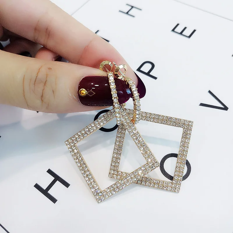 

Geometric square earrings female personality simple exaggerated atmosphere Korean trendy net red earrings