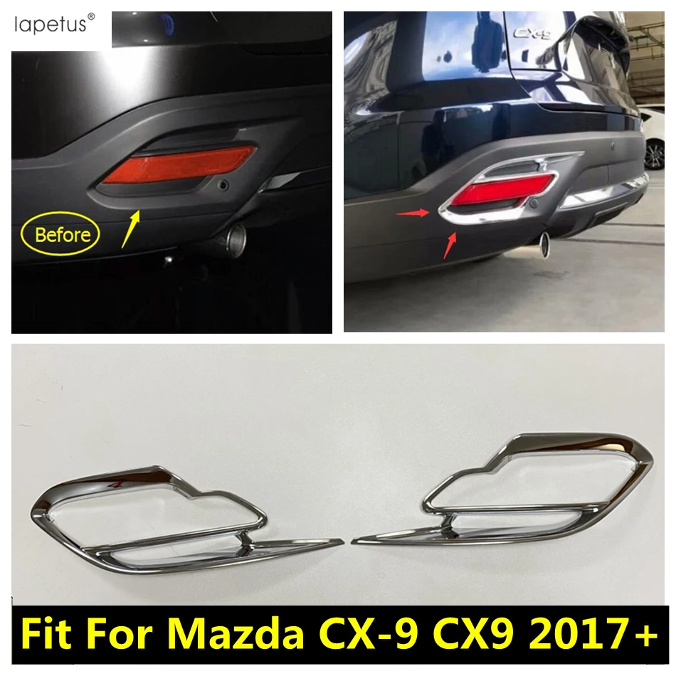 Lapetus Accessories Fit For Mazda CX-9 CX9 2017 - 2020 ABS Rear Fog Lights Lamp Molding Cover Kit Trim 2 Piece / Chrome Kit