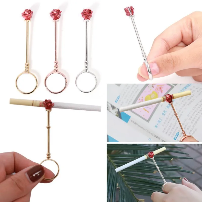 

Vintage Cigarette Holder Ring Rack Rose Metal Finger Clip Women Smoker Ring Gift 2021 New Room Decoration Accessories