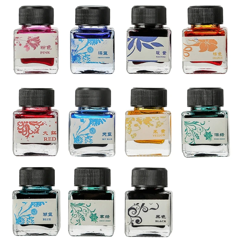 

25ml Bottled Glass Smooth Writing Fountain Pen Ink Refill School Student Stationery Office Supplies 11 Colors 40JB