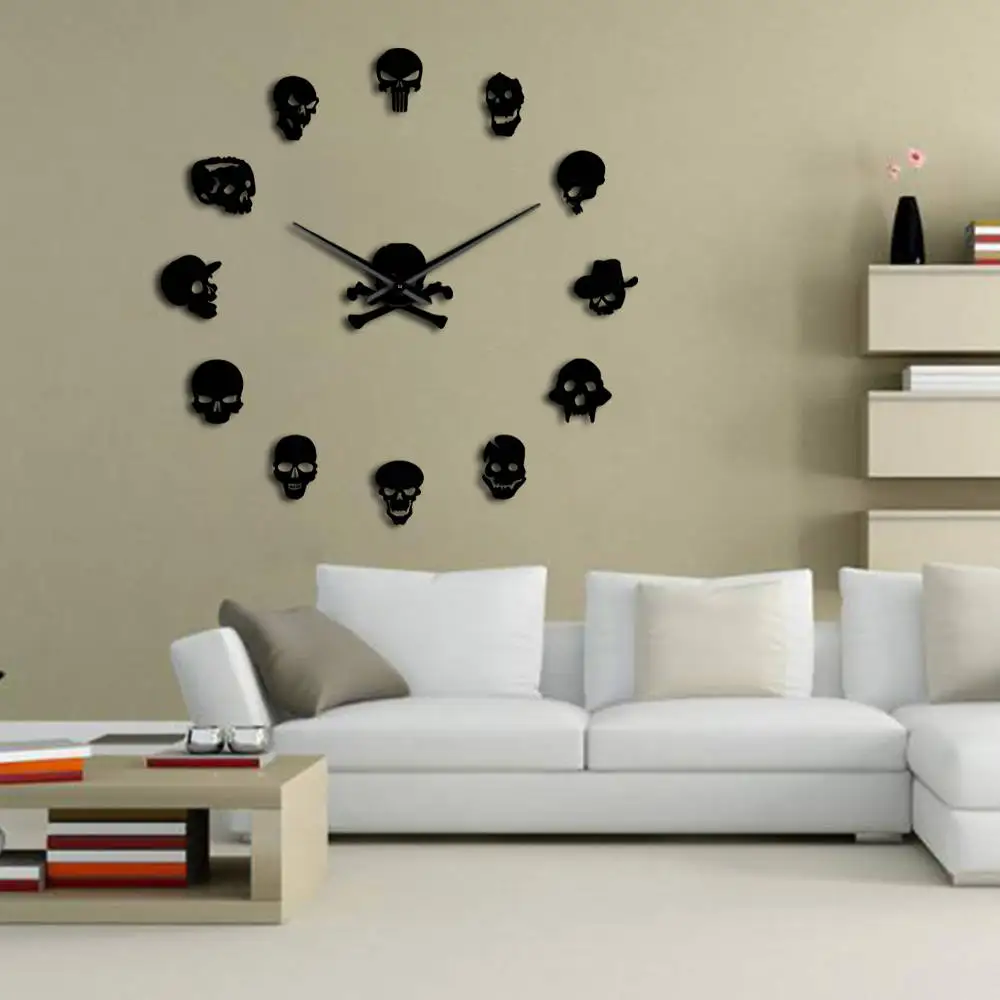 Настенные гигантские часы с черепами большие бескаркасные настенные украшения
