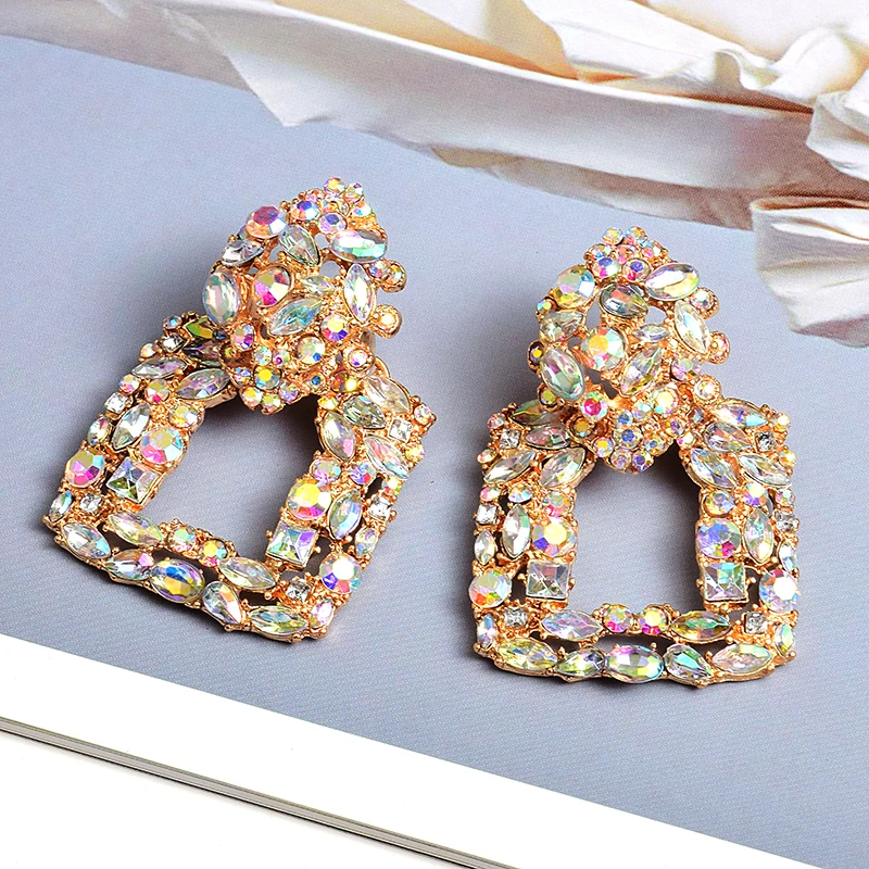New Arrival Colorful Crystals Square Metal Drop Earrings High-Quality Fashion Rhinestone Jewelry Accessories For Women Wholesale | Украшения