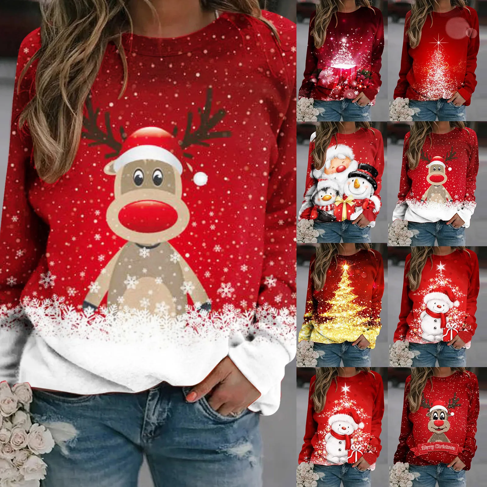 

Christmas Sweater Women Ladies O-Neck Jumper Long Sleeve Casual Christmas Print Santa Clause Pullover pull noel свитер женский