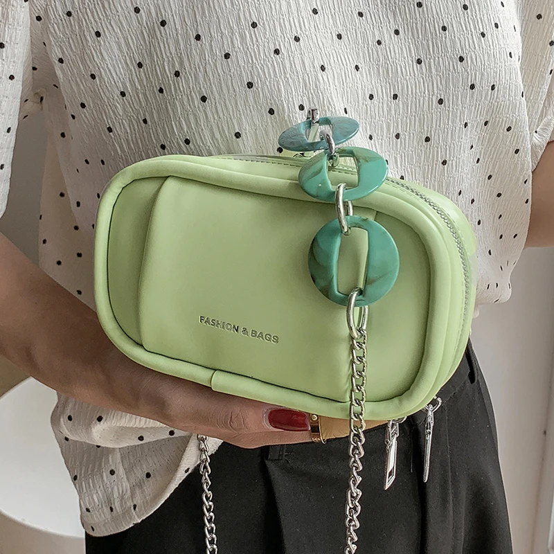 

Модная сумка через плечо на цепочке, Новинка лета 2021, женская дизайнерская сумка высокого качества из искусственной кожи, однотонная малень...