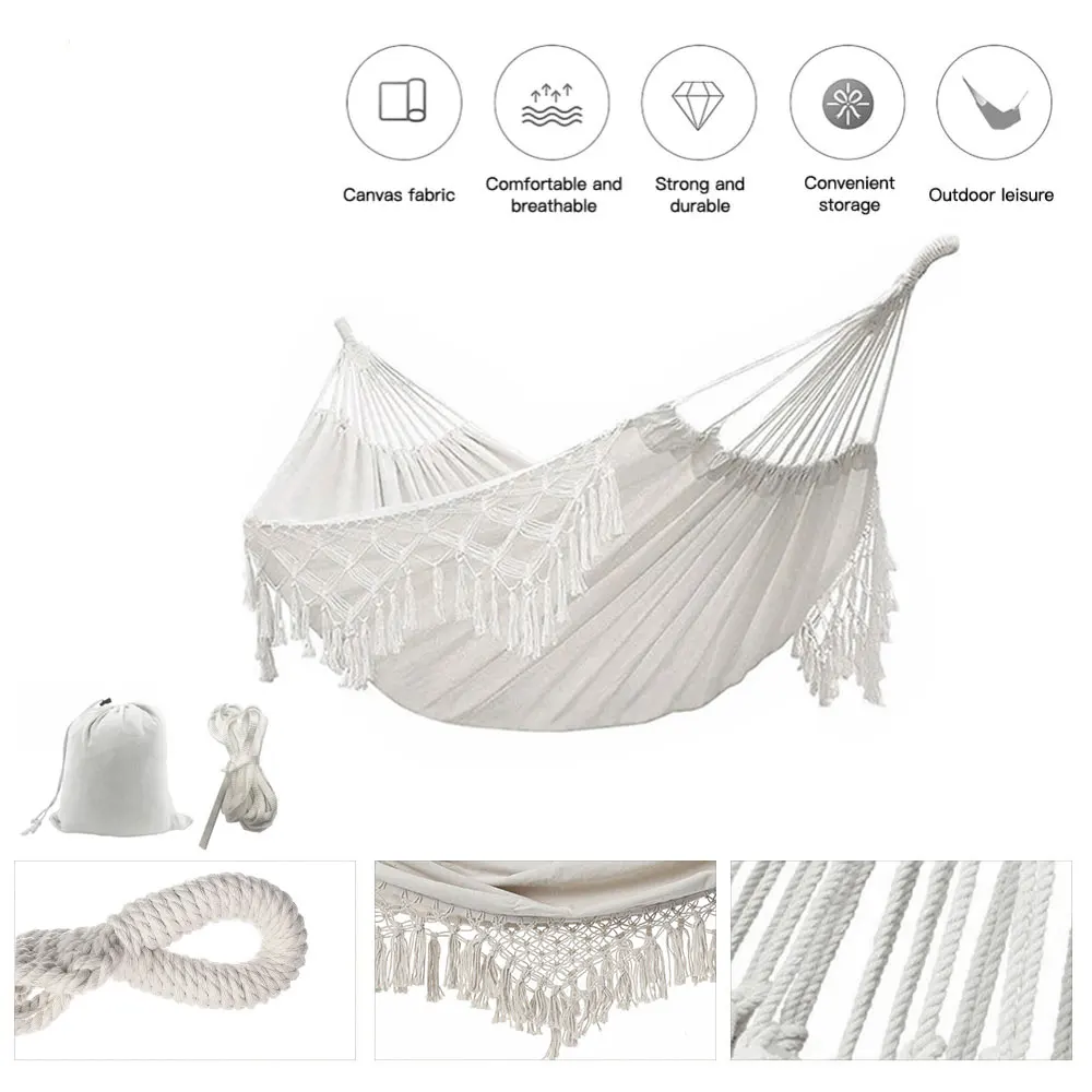 

Large 2 Person Hammock Nordic Style Brazilian Macrame Fringed Deluxe Double Hammock Net Swing Chair Indoor Hanging Swing