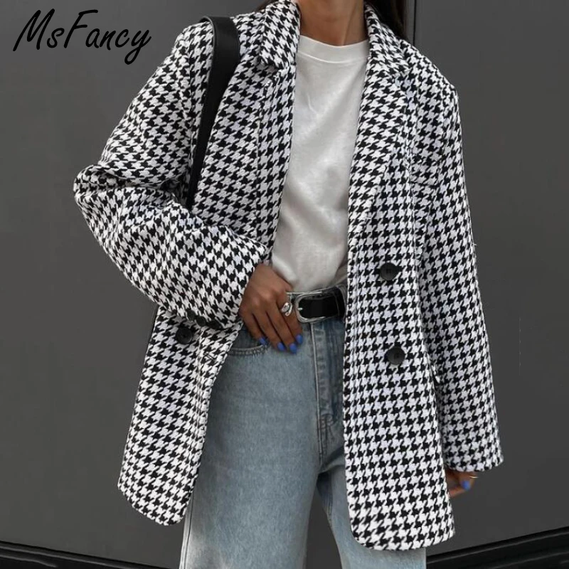 Модный блейзер в клетку Msfancy Женский Осенний двубортный официальный костюм