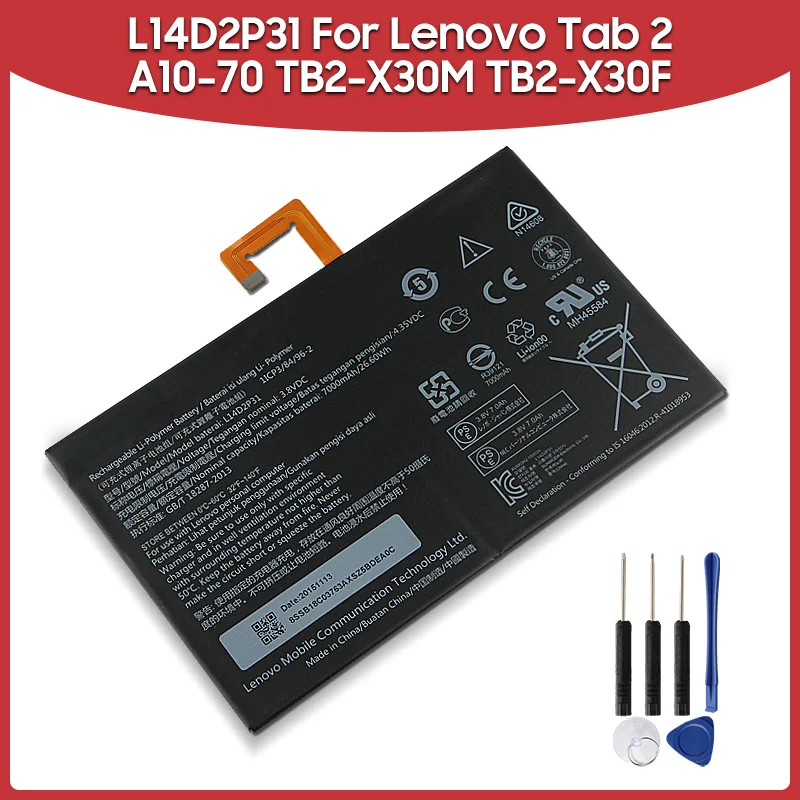 Оригинальный сменный аккумулятор 7000 мА/ч L14D2P31 для планшета Lenovo Tab 2 A10-70 LC/A10-70F TB2-X30M