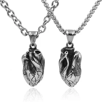 stainless steel anatomical heart human organ pendant long necklace gothic punk gift men women jewelry findings link chain choker