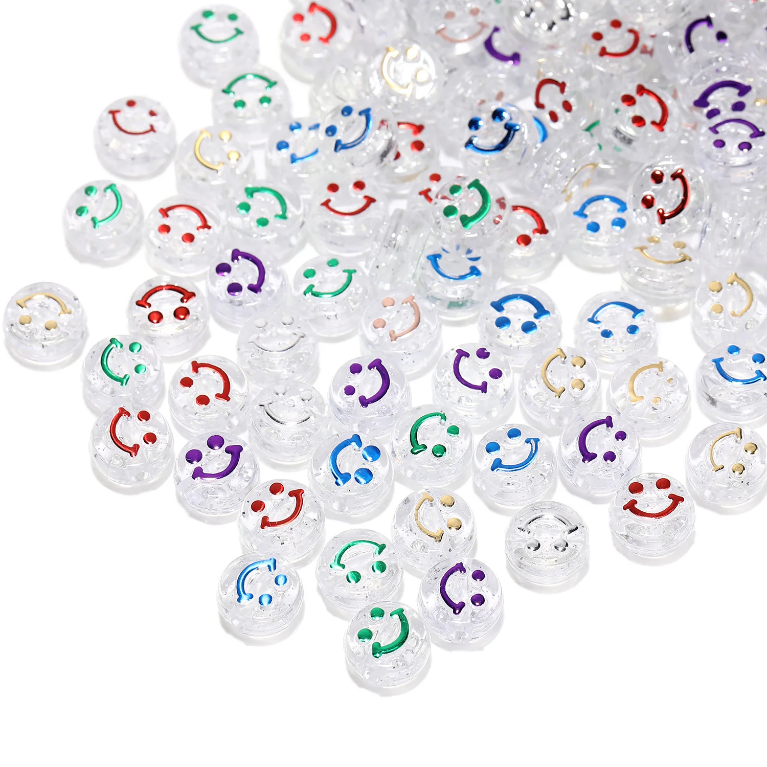 

100Pcs/bag Transparent Mix Color Acrylic Smiley Beads 10MM DIY Jewelry Accessories Loose Bead For Hand Making
