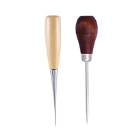 wooden handle awl manual knitting tool straight cone curved cone needle thousand through drill tools leather craft