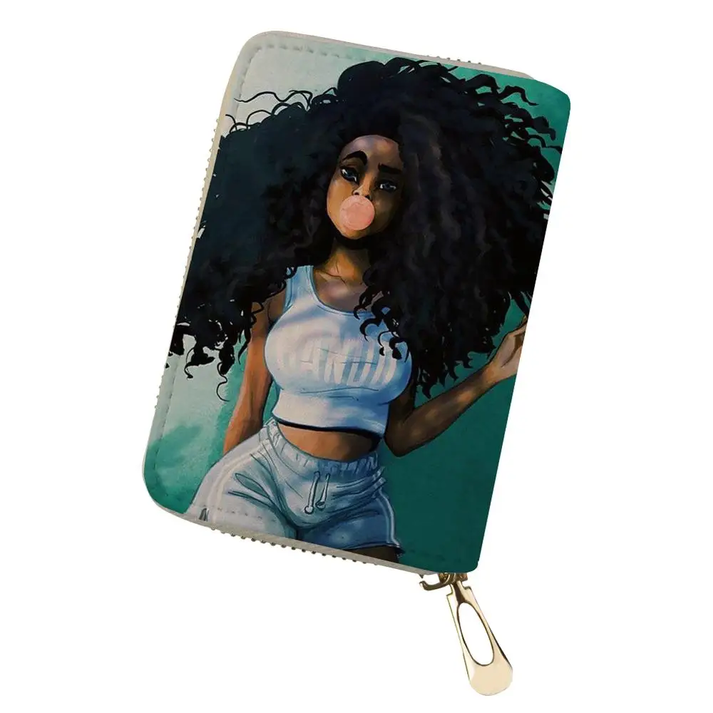 

HaoYun African Girls Prints Women PU Leather ID Card Cover Mini Business Card Holder for Ladies Travel Wallet Case Coin Purse