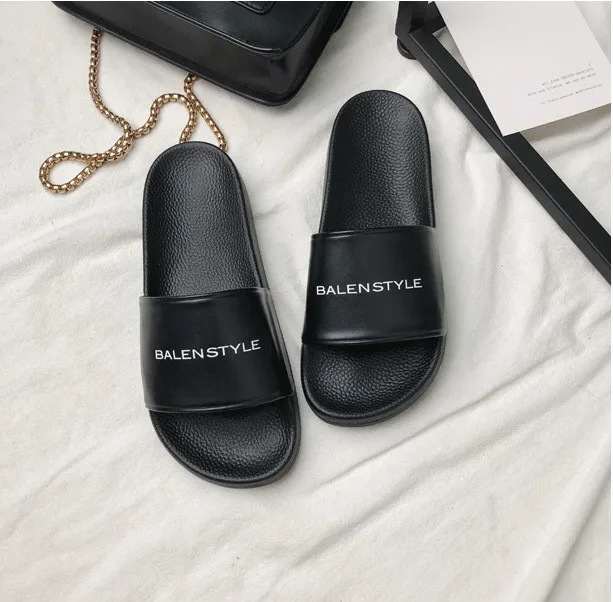 Мюли женские кожаные шлепанцы с надписью Уличная обувь без застежки пляжные