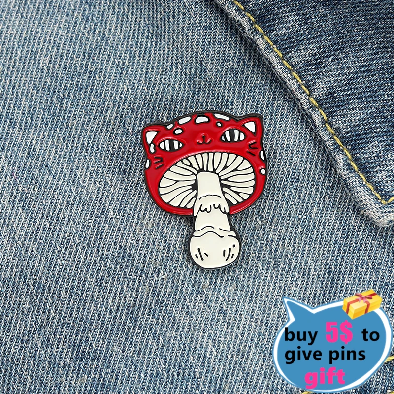 Под заказ эмалированная заколка в виде красного гриба кота брошь-Кошечка сумка