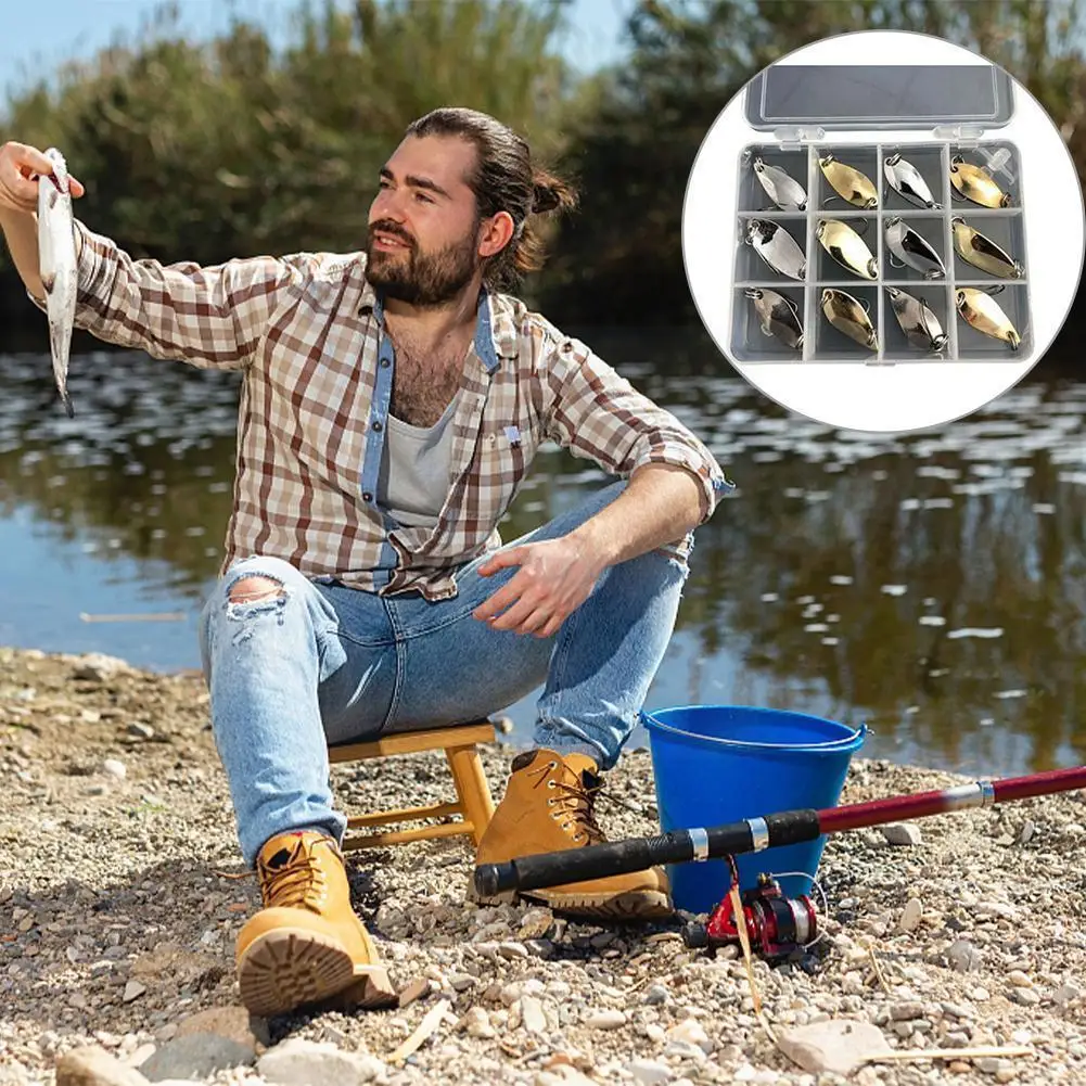 

12 Pcs Spoon Metal Fishing Lure Set Wobbler Spinner Box Spinnerbait Kit Hook Bait Gold Silver Color Bass Baits With With Lu K8o8