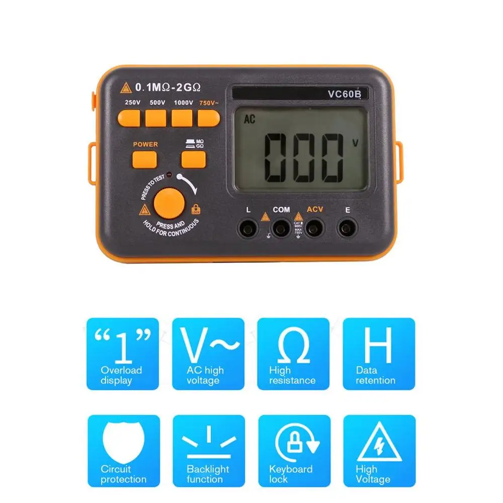 Digital Megger 1000V MegOhm Meter Resistance Ohm Tester VC60B Megohmmeter |