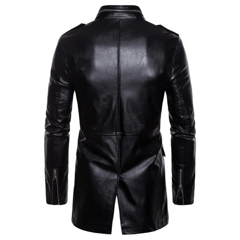 

PU Leather Jacket Mens Clothing Black Jackets Men Coat Long Windbreakers Mens PU Leather Jacket Plus Size Chaqueta Hombre M-5XL
