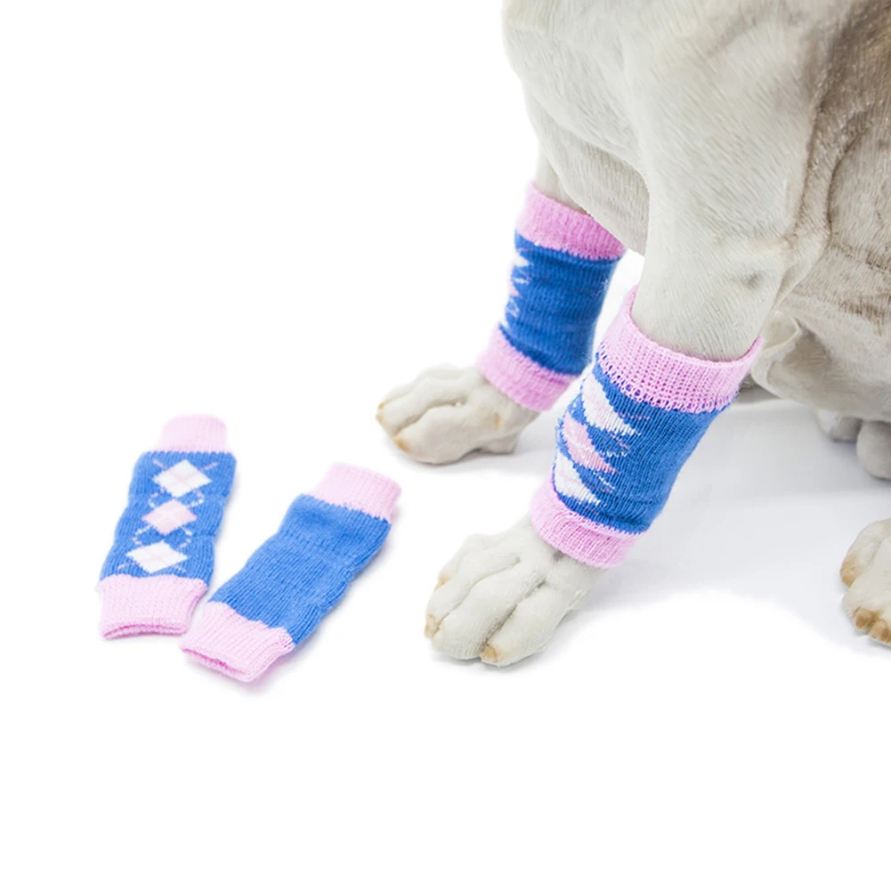 4Pcs/Set Winter Pet Dog Leg Socks Zebra Leopard Dots Print Non-slip Warmers dog socks clothes accessories | Дом и сад