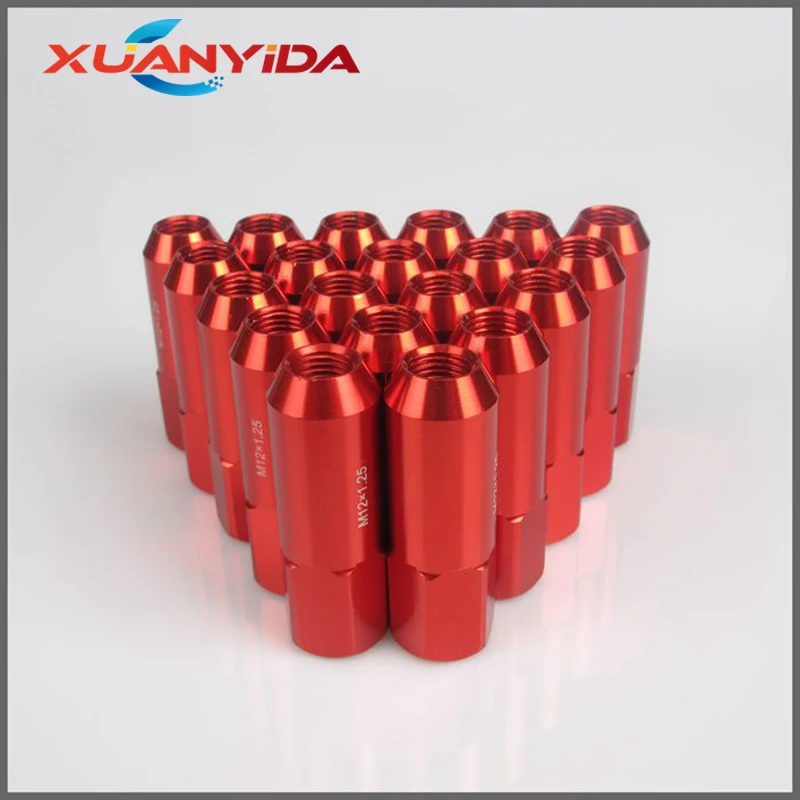 Red Гайки колесные M12X1.25 Колесные гайки 1,25 Blox Racing кованые 6061C алюминиевые колесные гайки L: 60 мм 20 шт Колесные гайки гоночные - Цвет: Red