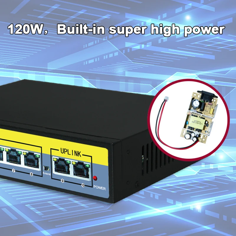 TEROW 52 в 10-портовый POE коммутатор 250 м Трансмиссия 8*10/100 порт + 2*100 UPLINK 2gbps-полный