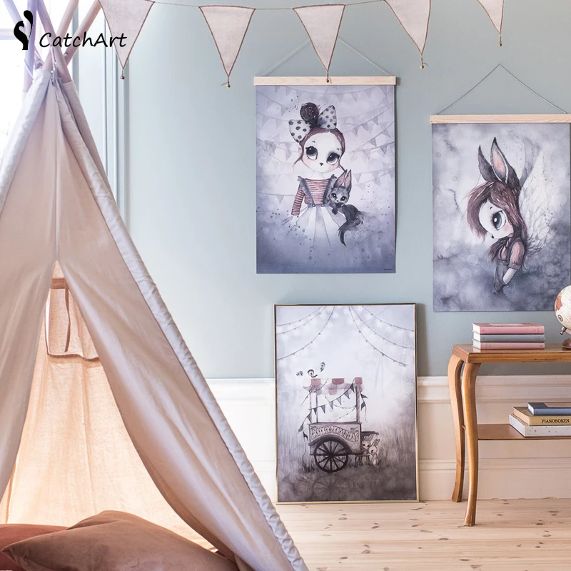 

Новые современные картины с изображением кроликов, девочек, ангелов, живопись на холсте, мультфильмы распылителей, художественные Плакаты ...