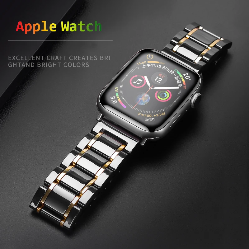 

Ремешок керамический для Apple Watch Band 44 мм 40 мм 42 мм 38 м, роскошный браслет из нержавеющей стали для часов серии iWatch 6 se 5 4 3 7