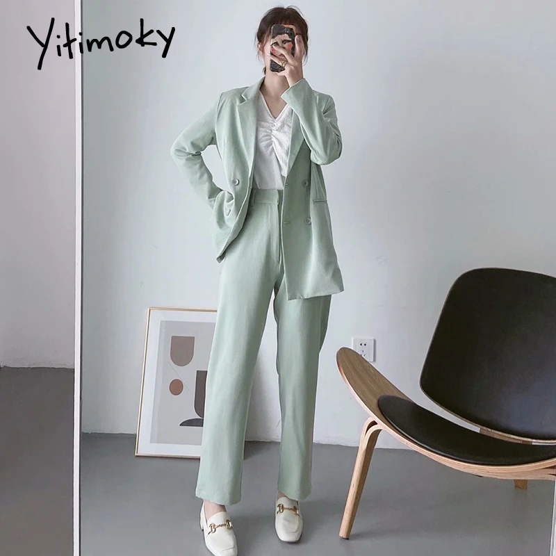 

Женский брючный костюм yitimoky, комплект из двух предметов, короткий пиджак, Элегантный Модный брючный костюм, элегантная женская официальная ...