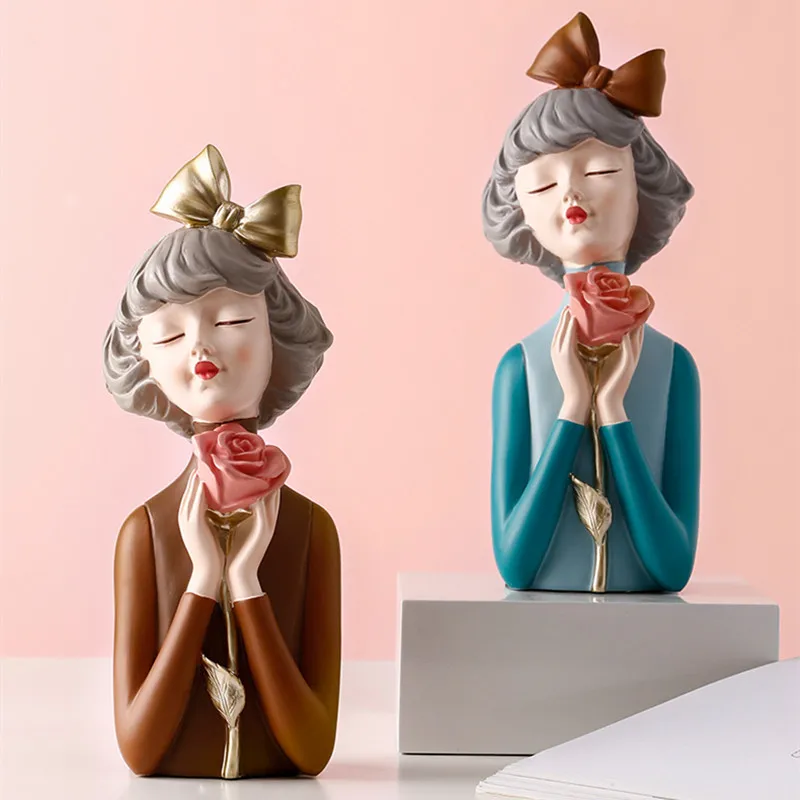 

Home Decoration Model Accessories Beautiful Flower Girl Resin Figurine For Interior Decor Maison Gift Statue Of A Little Girl